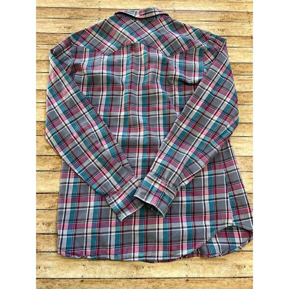 Superbad Shirt Pink Gray Aqua Flannel Button Up Shirt M - Picture 2 of 11